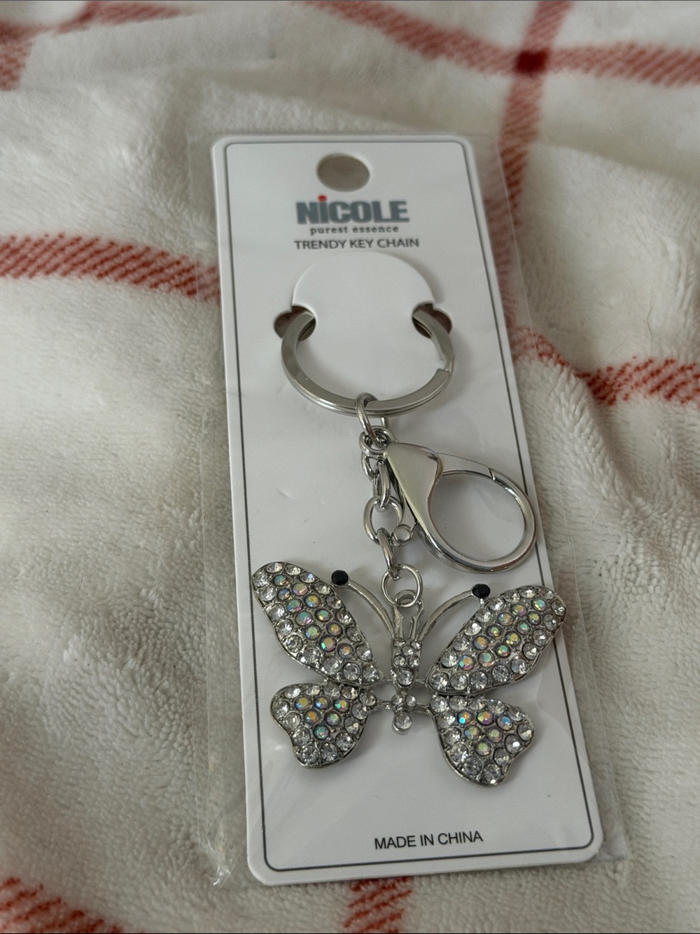 Nicole Silver Butterfly Keychain with Iridescent Crystals